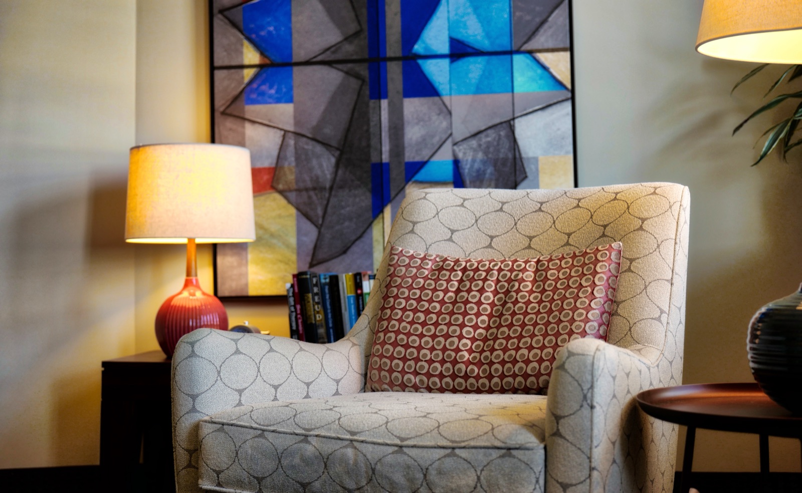 Therapy office at the Capital Therapy Project near Dupont Circle, Washington, DC &mdash; armchair, lamp, and artwork